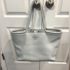 Tory Burch blue leather Taylor tote, rope handles light blue. No hassle.